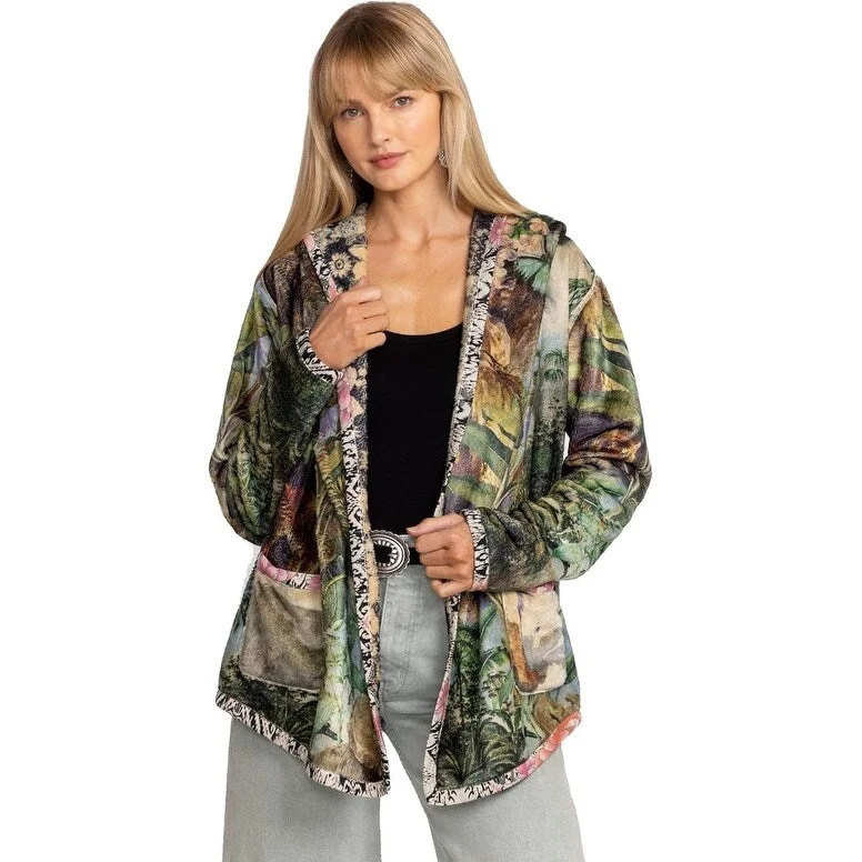 urban streetwear jacket for women -Johnny Was Women's Joan Sherpa Jacket, Rawi Scarf Print