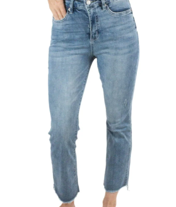 women's full-length bootcut jeans -High Rise Bootcut Crop Jeans In Blue