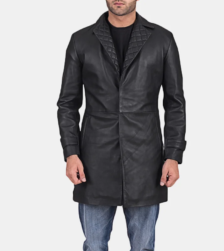 lightweight packable jacket for women -Auden Men's Black Quilted Leather Coat