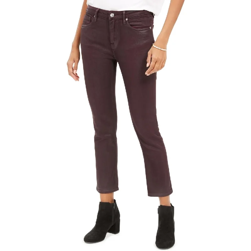 trendy patchwork jeans for ladies -Vigoss Women's Coated High Rise Straight Leg Jeans Purple Size 30