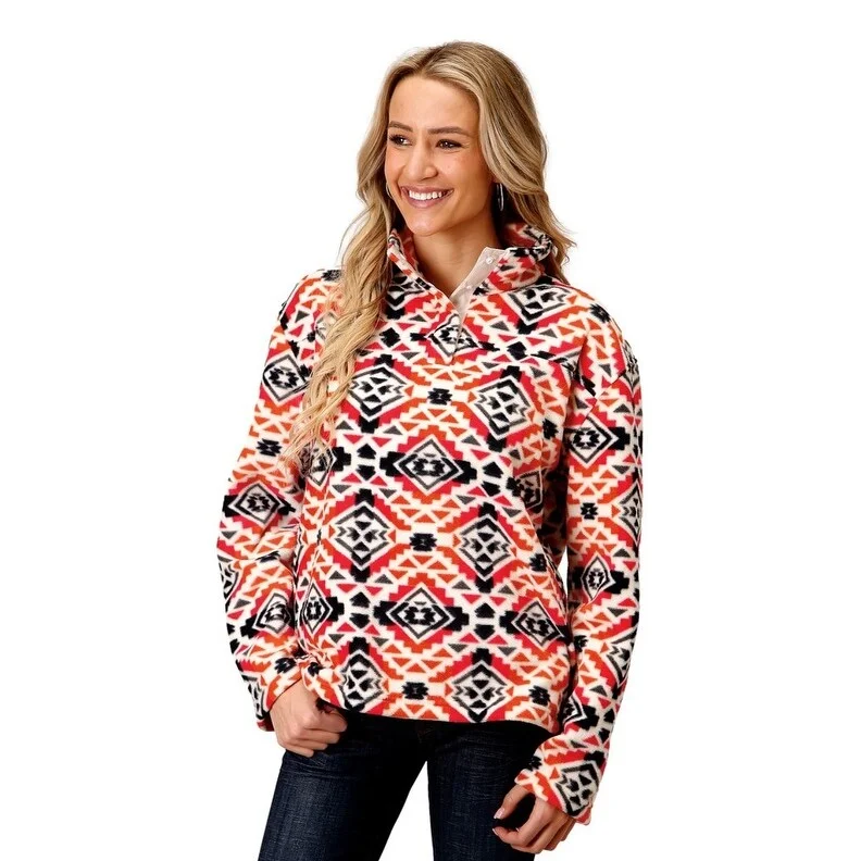 ladies' longline puffer coat -Roper Western Jacket Womens Print Pullover Gray 03-098-0250-6166 GY