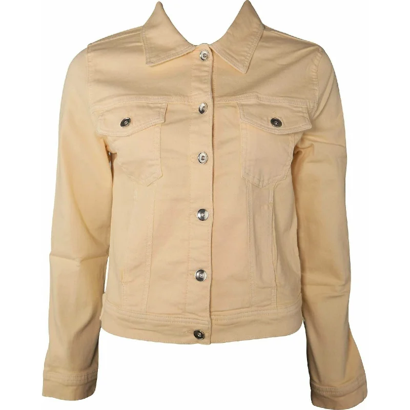 ladies' wool overcoat -Amara Reya AR Feather Womens Denim Jacket - Yellow