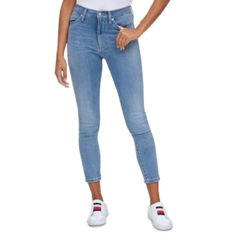 trendy patchwork jeans for ladies -Tommy Jeans Women's High Rise Ankle Jegging Blue Size 28