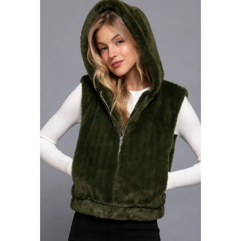 stylish fleece-lined coat for women -Hoodie Faux Faux Vest