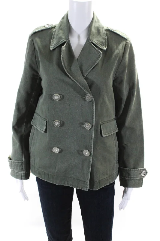 warm alpaca wool coat for ladies -Le Superbe Womens Double Breasted Notched Collar Jacket Olive Green