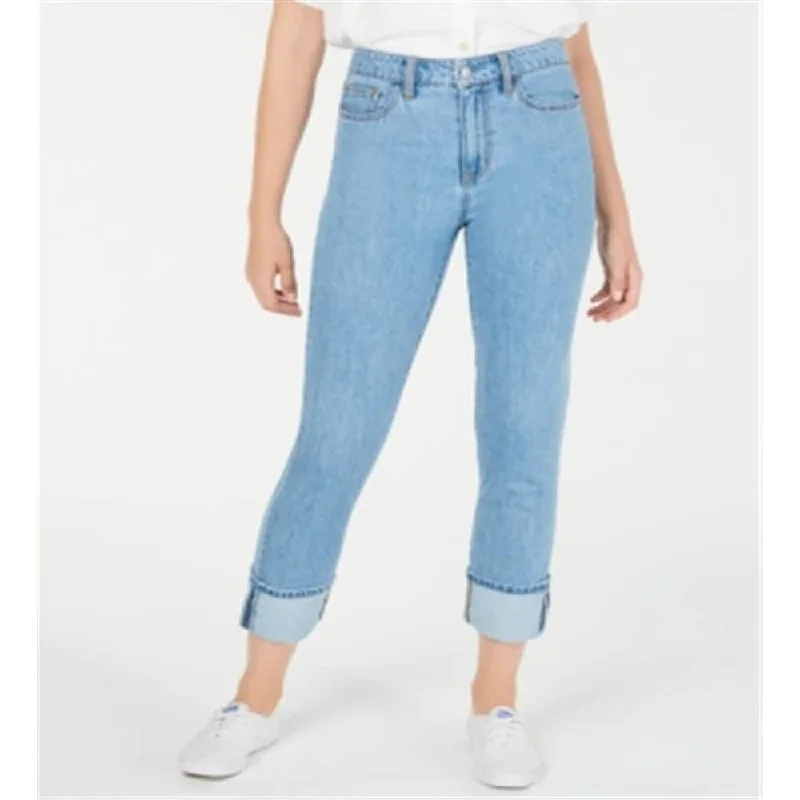 women's vintage denim trousers -Oat Women's Cuffed Straight Leg Jeans Blue Size 32