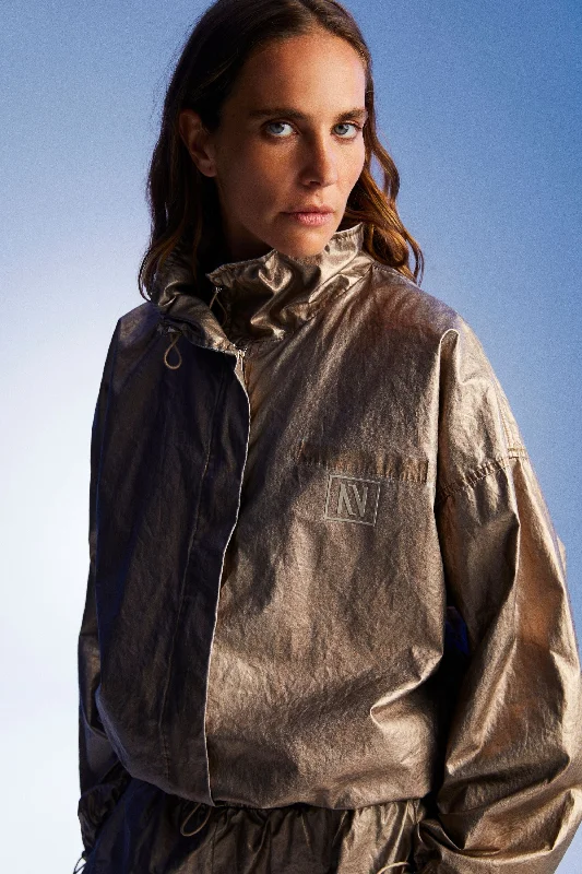 casual linen jacket for women -Bronze Metallic Jacket