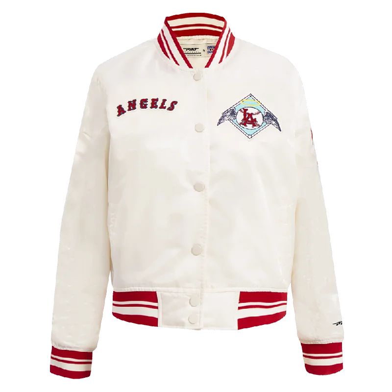 women's fur-trimmed parka -MLB LOS ANGELES ANGELS RETRO CLASSIC WOMEN'S RIB SATIN JACKET (EGGSHELL/ RED)