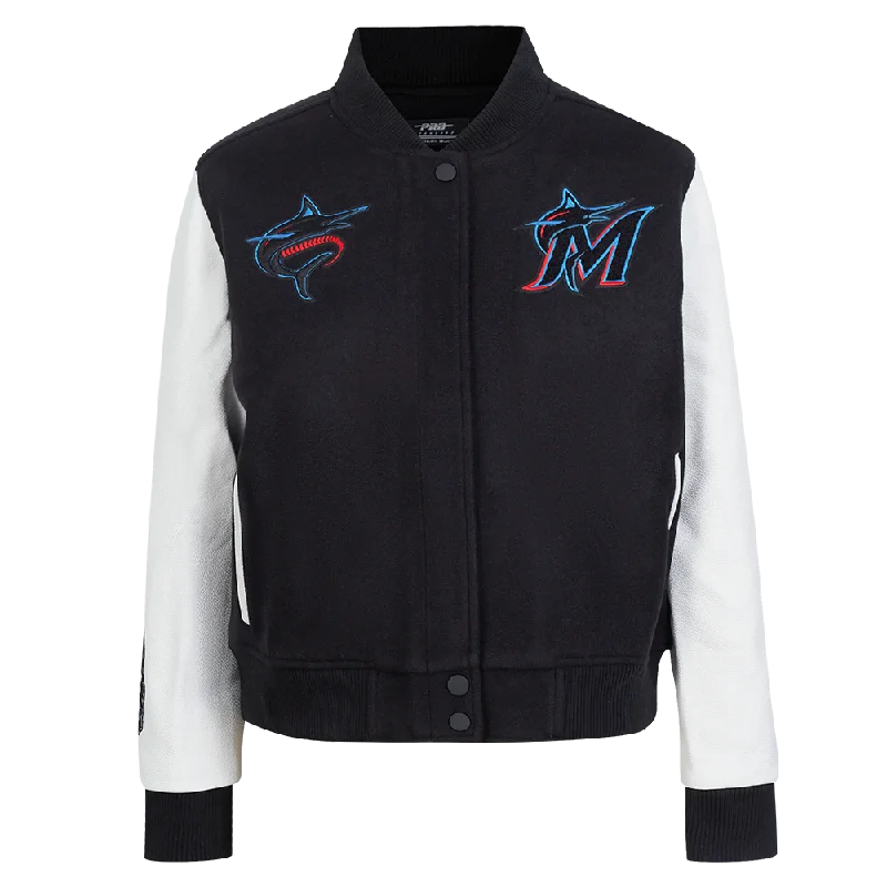 women's slim fit blazer -MLB MIAMI MARLINS CLASSIC WOOL WOMEN'S VARSITY JACKET (BLACK/WHITE)