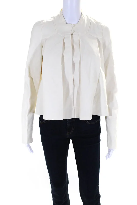 women's slim fit blazer -Carolina Herrera Women's Round Neck Long Sleeves Button Up Jacket Beige