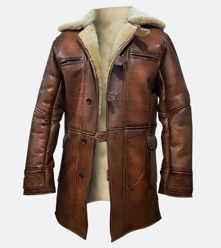 women's double-breasted coat -Bane Inspired Fur B3 Cowskin Shearling Leather Coat