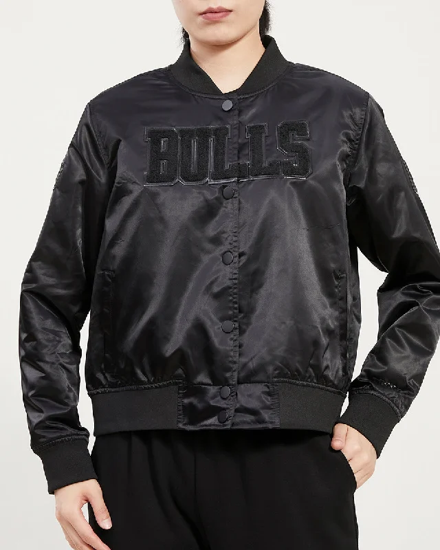 sporty track jacket for women -NBA CHICAGO BULLS TRIPLE BLACK WOMEN'S SATIN JACKET (TRIPLE BLACK)