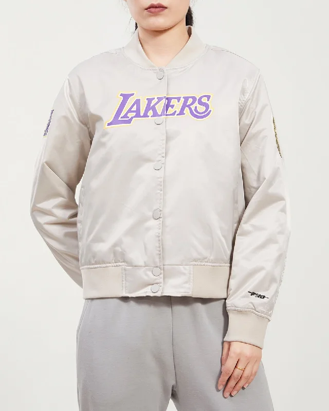 women's fur-trimmed parka -NBA LOS ANGELES LAKERS CLASSIC WOMEN'S SATIN JACKET (SILVER)