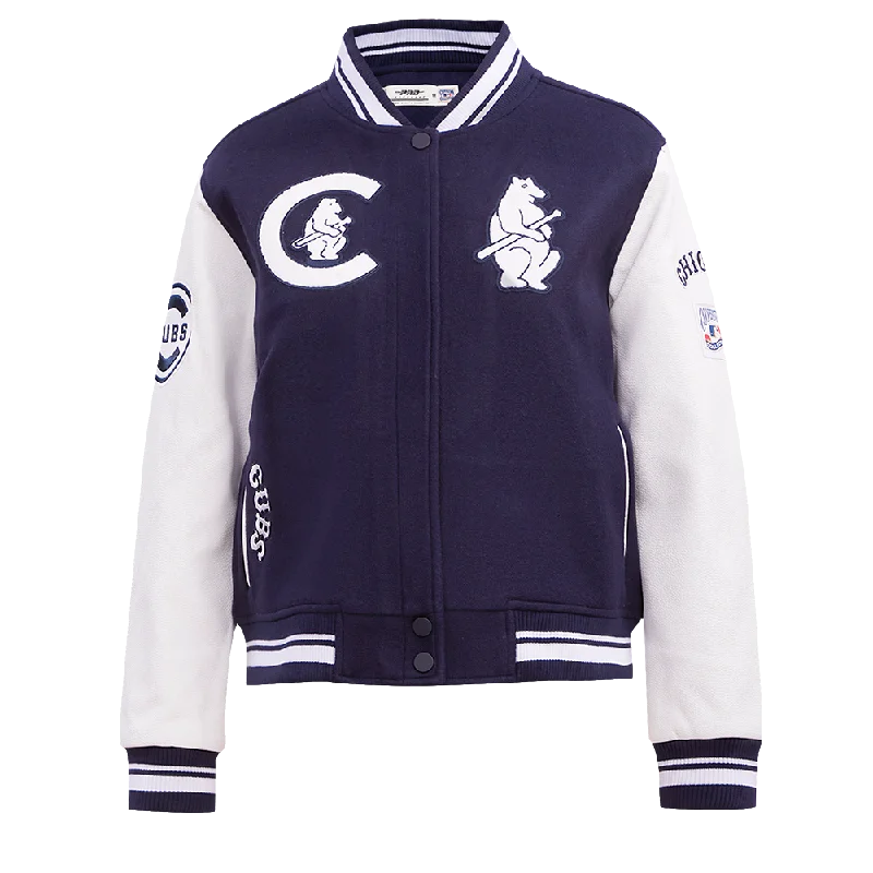 women's winter coat -MLB CHICAGO CUBS RETRO CLASSIC WOMEN'S RIB WOOL VARSITY JACKET (MIDNIGHT NAVY/WHITE)