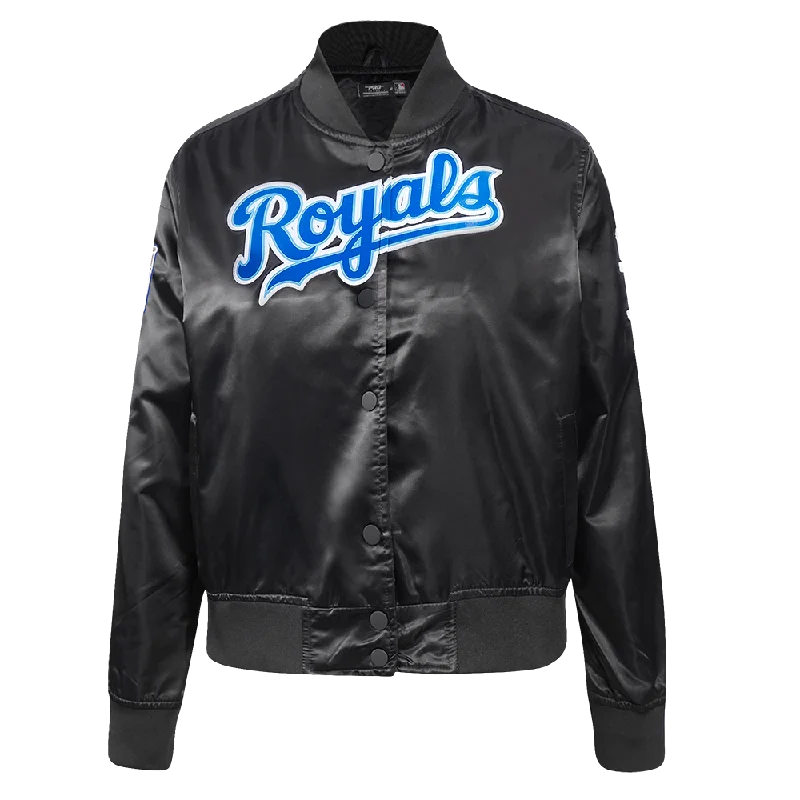 stylish houndstooth coat for women -MLB KANSAS CITY ROYALS CLASSIC WOMEN'S SATIN JACKET (BLACK)