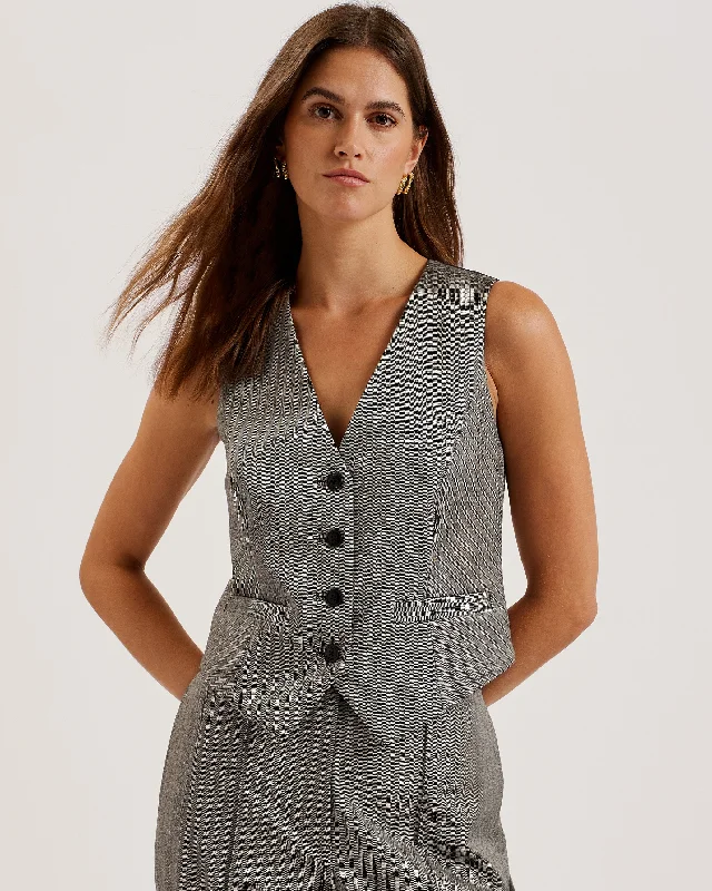 women's varsity bomber jacket -Koaw Pinstripe Fitted Tailored Waistcoat Dk-Grey