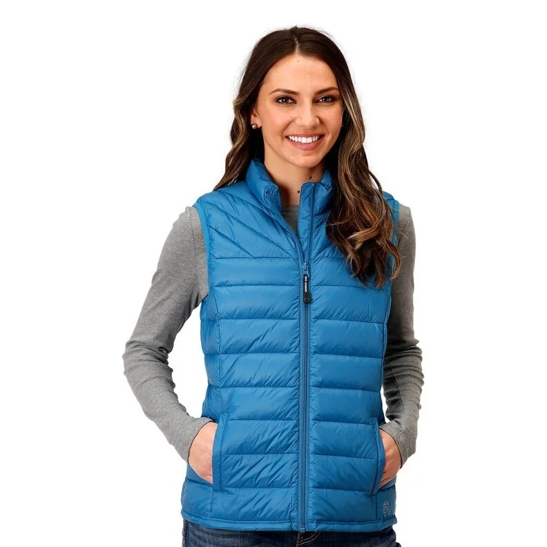 professional work blazer for women -Roper Western Vest Womens Quilted Zip Teal 03-098-0685-6139 BU