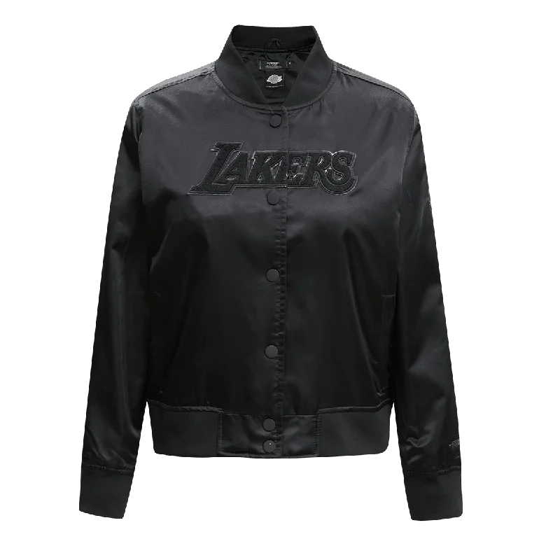 stylish longline coat for women -NBA LOS ANGELES LAKERS TRIPLE BLACK WOMEN'S SATIN JACKET (TRIPLE BLACK)