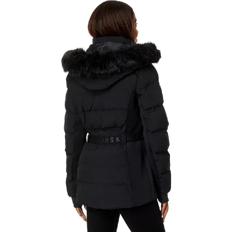 versatile casual coat for women -Michael Michael Kors Women's Black Belted Down Chevron Scutab Stretch Quilted Coat Jacket