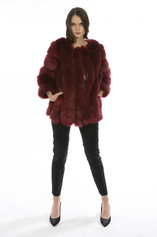 chic oversized blazer for women -Red Faux Fur Coat