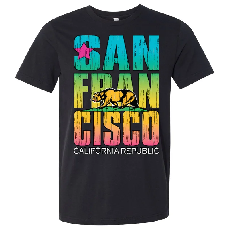 chic knitted vest top for ladies -San Francisco California Neon Rainbow Asst Colors Mens Lightweight Fitted T-Shirt/tee