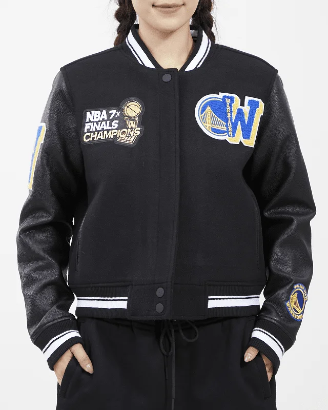 professional work blazer for women -NBA GOLDEN STATE WARRIORS MASHUP WOOL WOMEN'S VARSITY JACKET (BLACK)