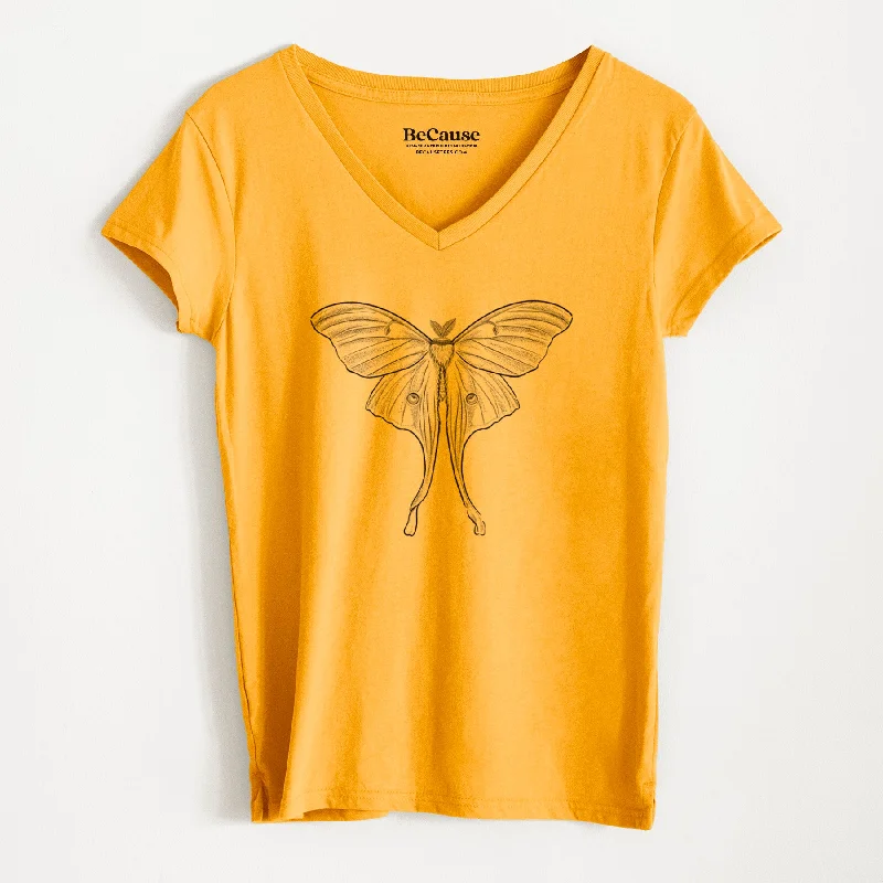 stylish animal print top for women -Luna Moth - Actias luna - Women's 100% Recycled V-neck