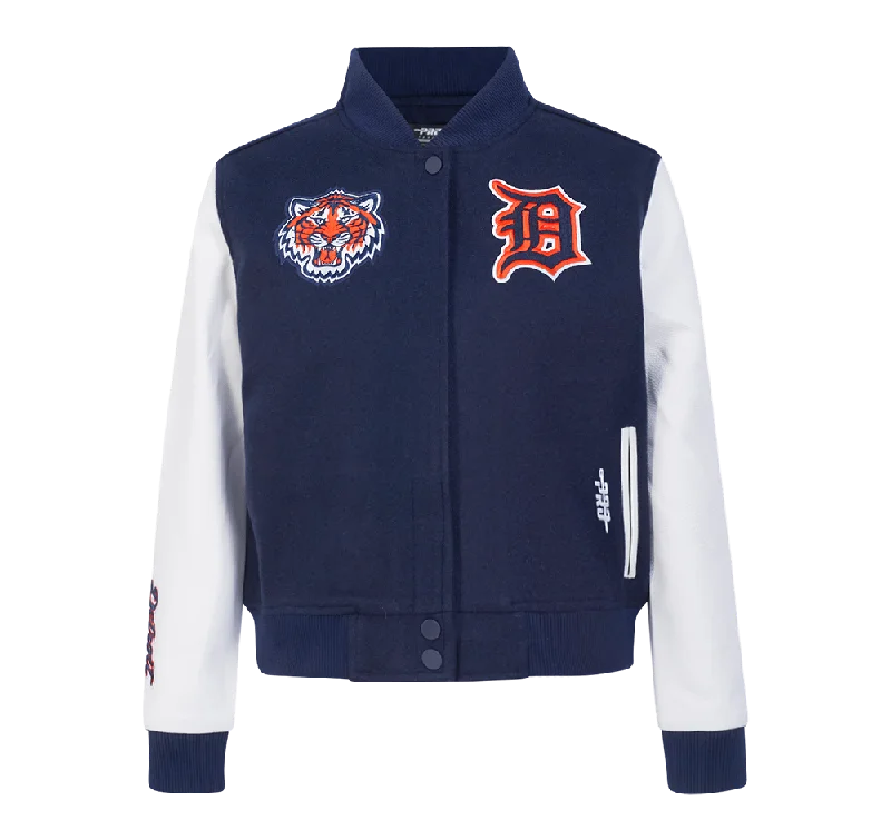 women's varsity bomber jacket -MLB DETROIT TIGERS CLASSIC WOMEN'S WOOL VARSITY JACKET (MIDNIGHT NAVY/WHITE)