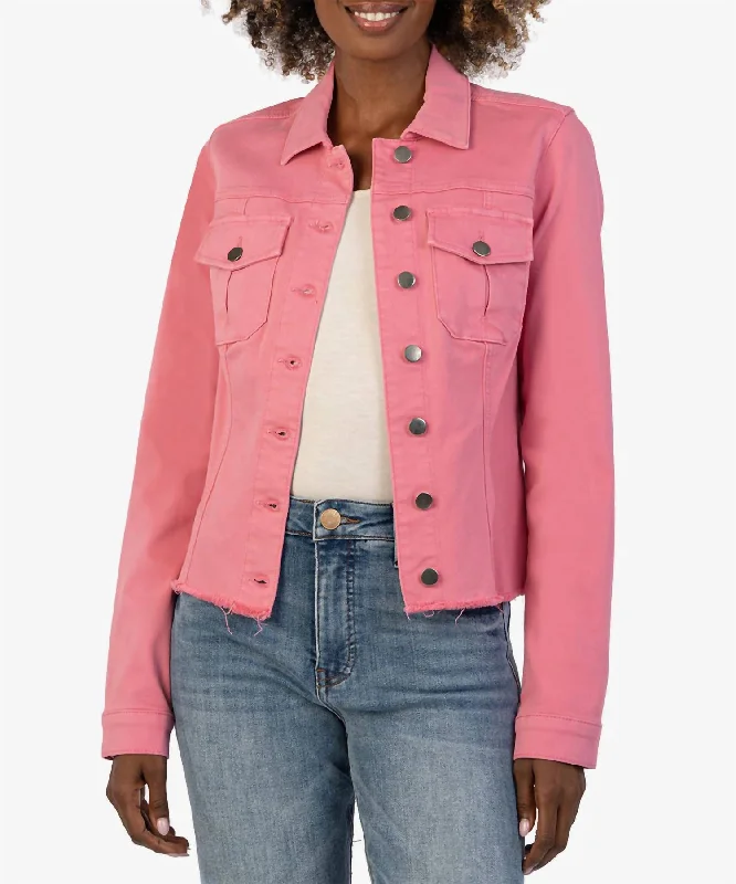 women's fur-trimmed parka -Kara Denim Jacket In Plush Pink