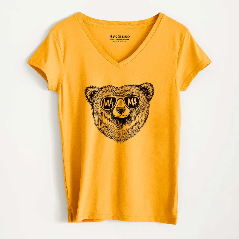 ladies' modern draped top -Mama Bear - Mama Glasses - Women's 100% Recycled V-neck