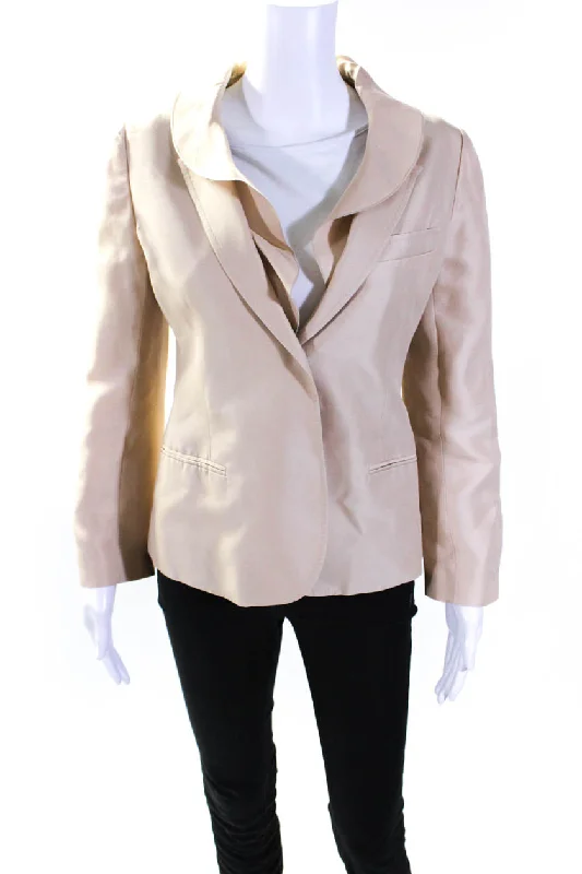 lightweight packable jacket for women -Valentino Womens Two Button Collared Notched Lapel Silk Jacket Brown