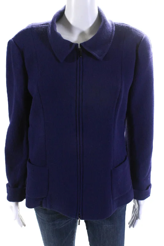 winter-ready women's parka -Armani Collezioni Womens Unlined Crepe Full Zip Jacket Purple Wool