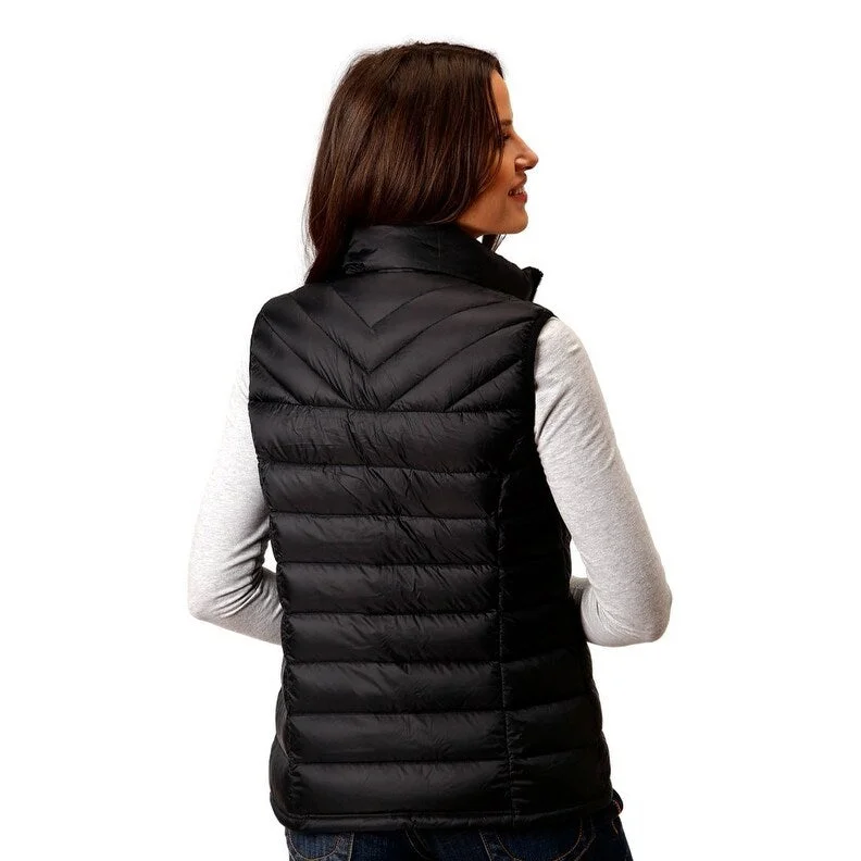 soft touch sherpa coat for women -Roper Western Vest Womens Quilted Parachute Black 03-098-0685-6186 BL