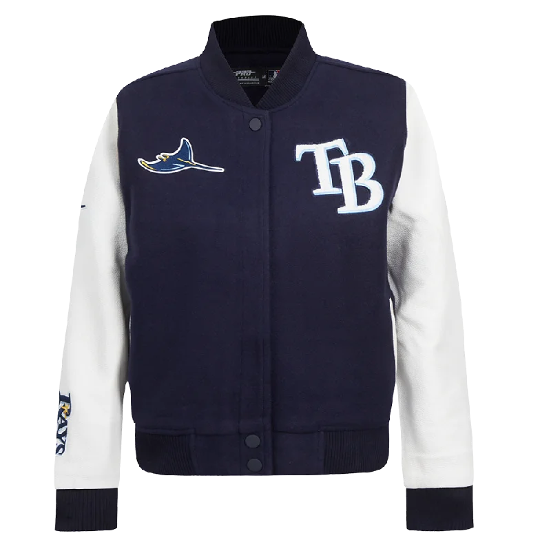 ladies' insulated ski jacket -MLB TAMPA BAY RAYS CLASSIC WOMEN'S WOOL VARSITY JACKET (MIDNIGHT NAVY/WHITE)