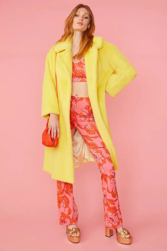 casual oversized shacket for women -Yellow Faux Fur Duchess Maxi Coat