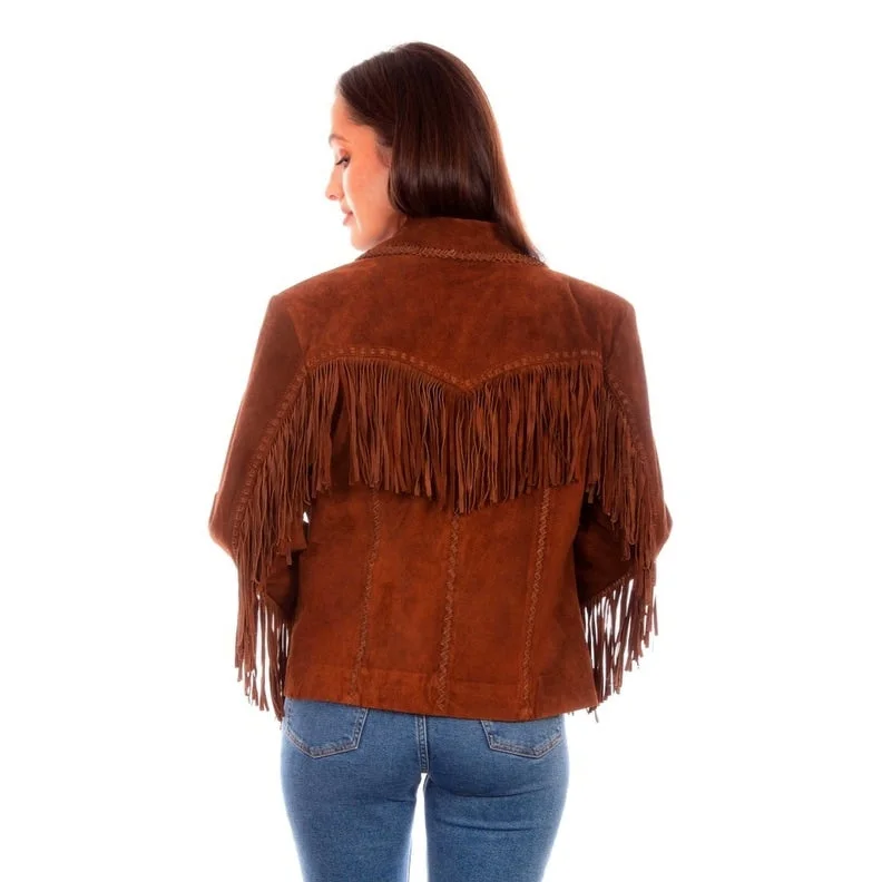 women's stylish blazer -Scully Western Jacket Womens Suede Leather Fringe Laced F0_L1080