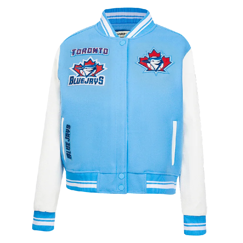 stylish fleece-lined coat for women -MLB TORONTO BLUE JAYS RETRO CLASSIC WOMEN'S RIB WOOL VARSITY JACKET (UNIVERSITY BLUE/WHITE)