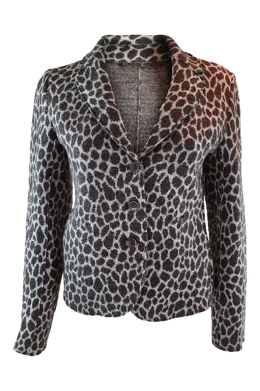 ladies' longline puffer coat -MAX MARA Weekend 100% Virgin Wool Brown Leopard Print Jacket (UK 10)