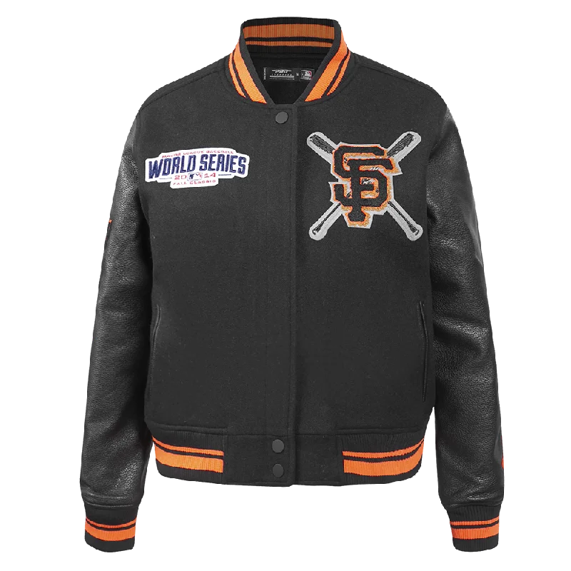 waterproof windproof raincoat for women -MLB SAN FRANCISCO GIANTS MASHUP WOMEN'S RIB WOOL VARSITY JACKET (BLACK/ORANGE)