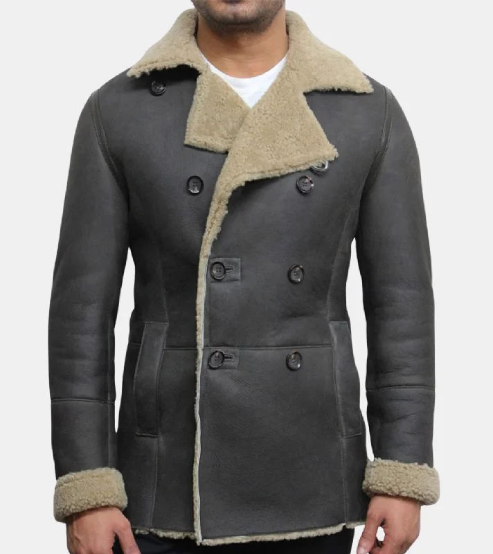 women's belted trench coat -Axelle Men's Grey Shearling Leather Coat