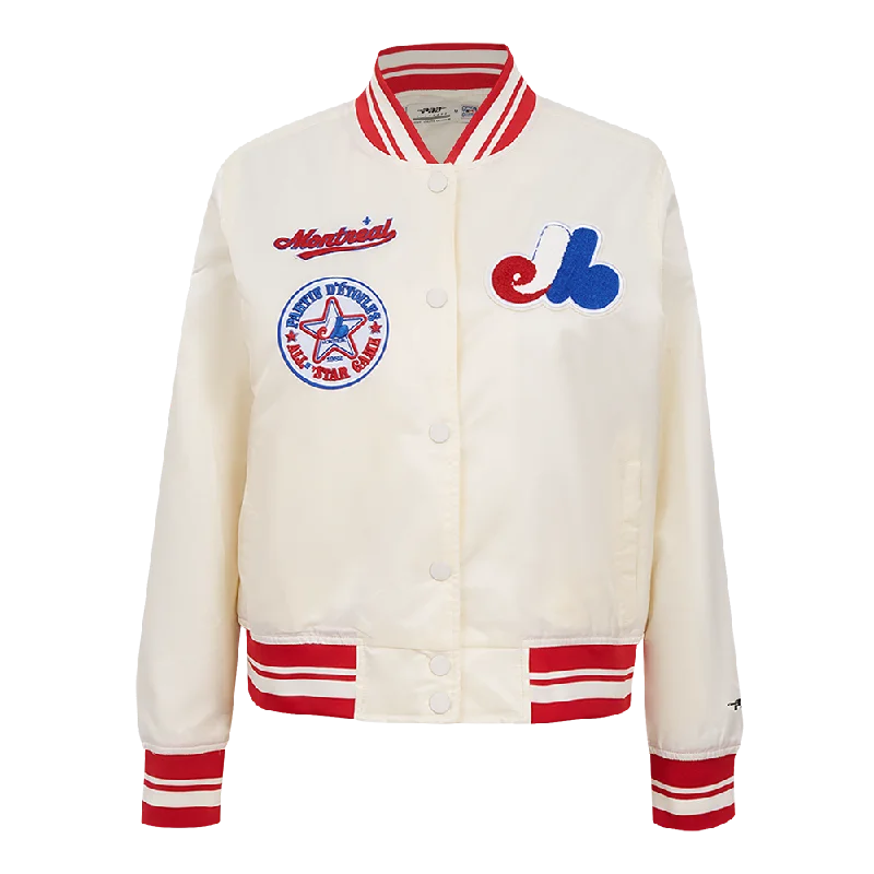 ladies' insulated ski jacket -MLB MONTREAL EXPOS RETRO CLASSIC WOMEN'S RIB SATIN JACKET (EGGSHELL/ RED)