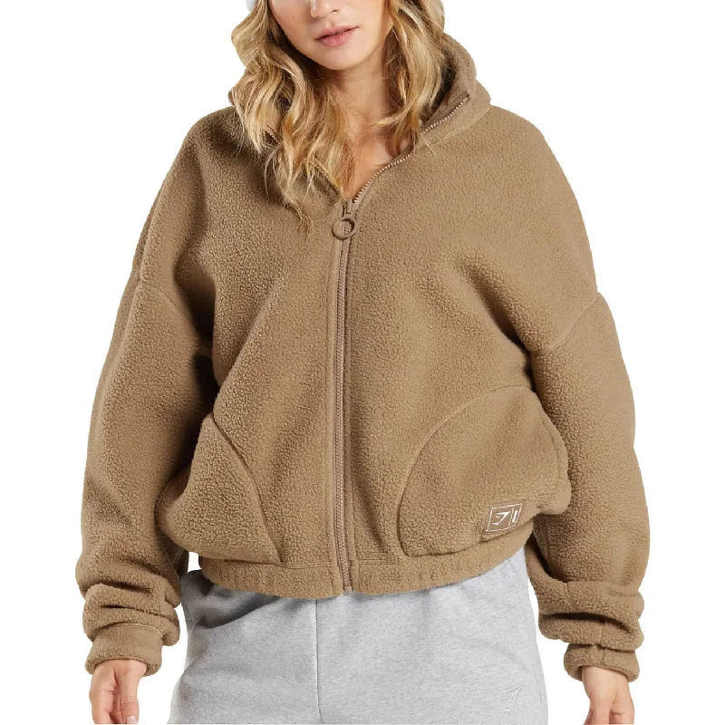 sophisticated evening coat for women -Gymshark Sherpa Womens Jacket - Brown