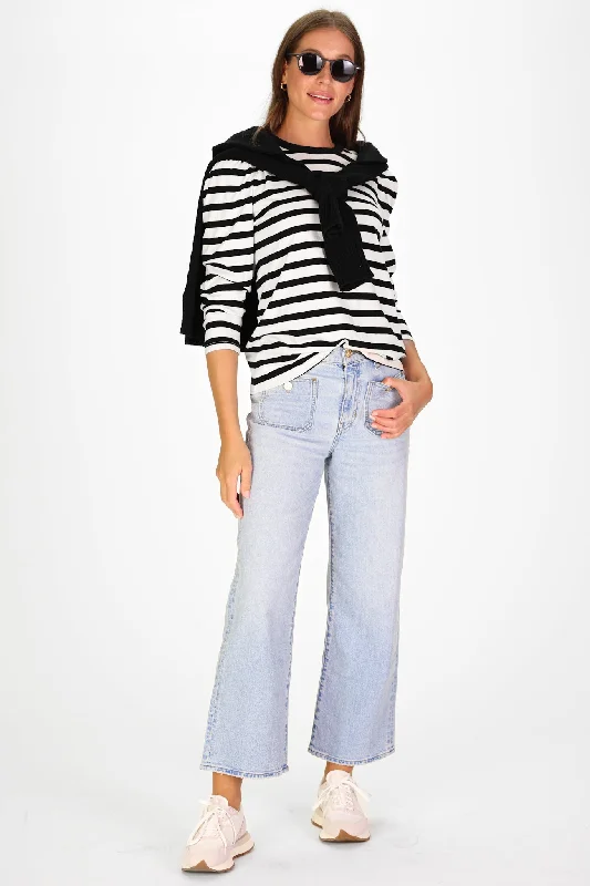 fashionable split hem blouse for women -Lynn Top in Black and White Stripe