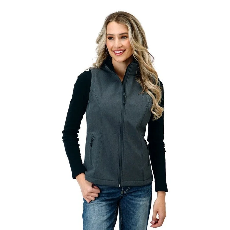 winter parka for women -Roper Western Vest Womens Fleece Soft Shell Gray 03-098-0781-0616 GY