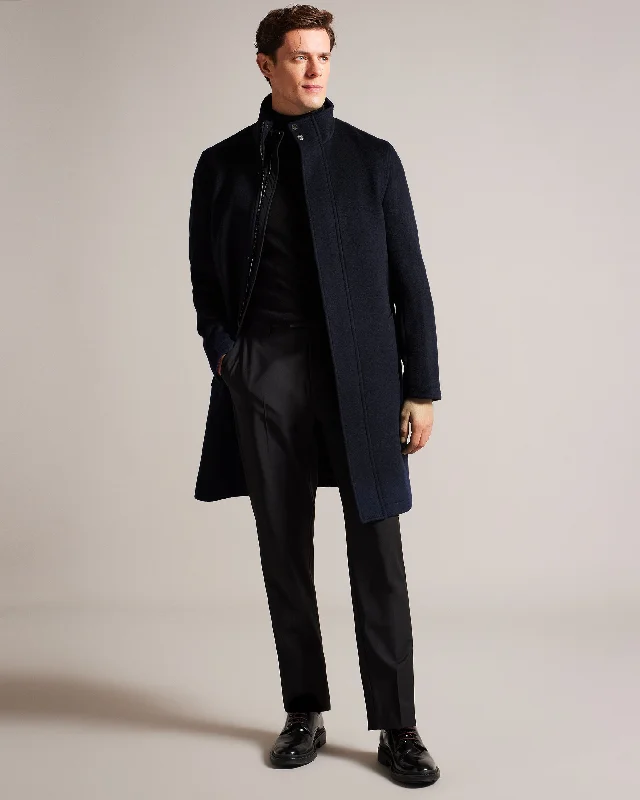 ladies' designer overcoat -Ederson Wool Blend Funnel Neck Coat Navy