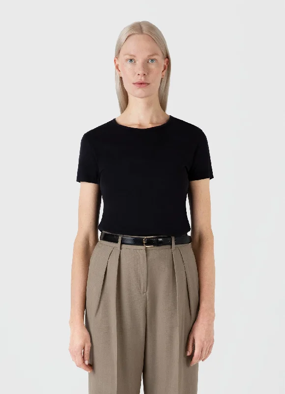 oversized cotton tee for women -Women's Sea Island Cotton T-shirt in Black