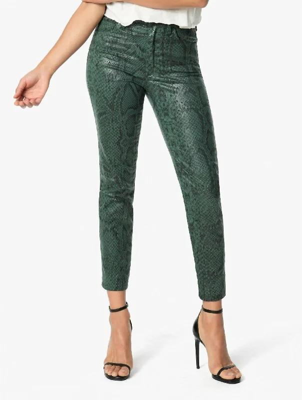 relaxed bootcut jeans for women -Snake Print Coated Skinny Jeans In Green