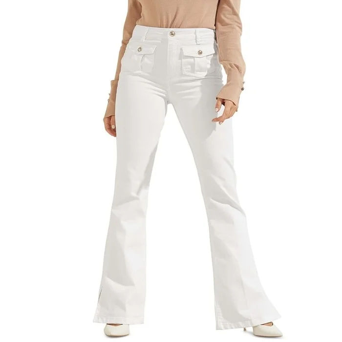 women's mid-rise skinny jeans -GUESS Women's Jossy High Rise Flared Leg Jeans White