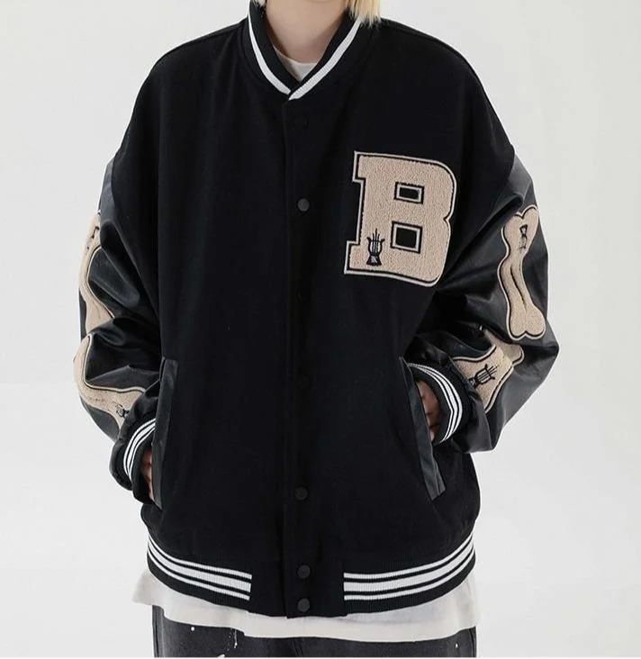 fashionable belted wool coat for women -B Bone Baseball Jackets For Men