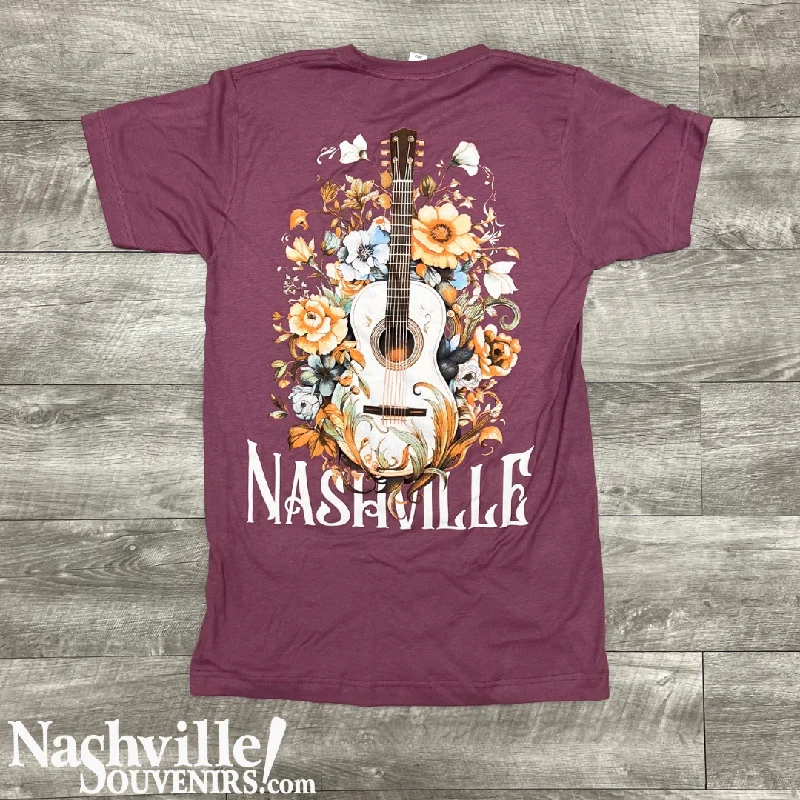 ladies' casual tunic top -Nashville Floral Guitar Tee